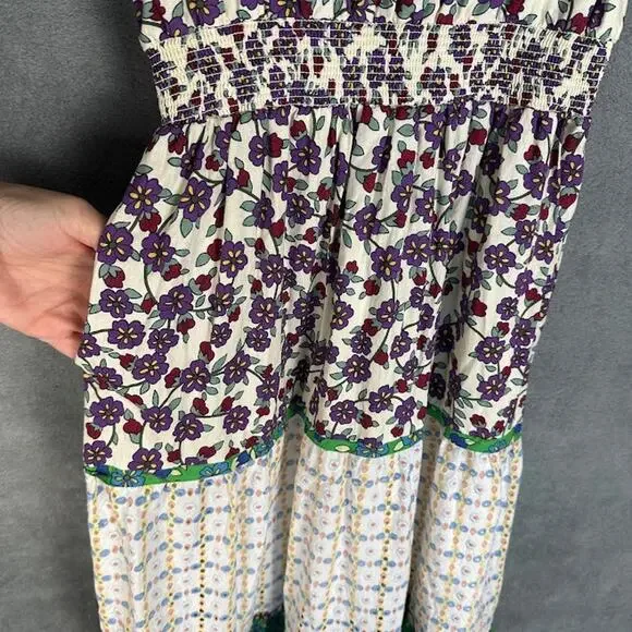 Melloday Dress Womens Small Cream Floral Tier Maxi Smocked Boho Cottage Peasant - Picture 4 of 15